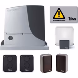 KIT per l'automazione di cancelli scorrevoli Nice ROBUSKIT fino a 600KG, alimentazione 24VDC, centrale integrata, composto da ...