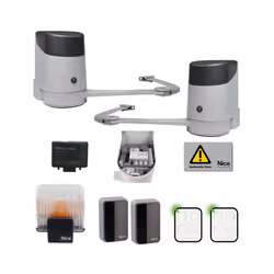Kit per l'automazione di cancelli a battente con ante fino a 2,4 m, 24 Vdc, montaggio esterno, con tecnologia bidirezionale N ...