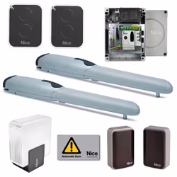 KIT Cancello a Battente NICE WINGO a 2 ante fino a 2 metri di lunghezza, alimentazione 24V, con montaggio esterno e tecnologi ...