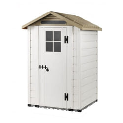 Casetta da Giardino in Resina Tuscany Evo 120 con 1 porta centrale, Pavimentazione inclusa, colore Beige, 137x144x214h cm
