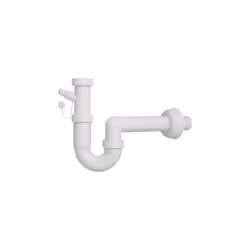 Sifone in polipropilene per lavelli inox ad una vasca senza piletta. Con attacco lavastoviglie, tubo di scarico Ø 40 (1"1/2)