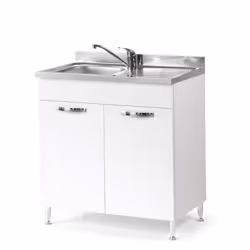 Sottolavello per cucina bianco in legno nobilitato - Colore bianco frassinato - 2 Ante - Maniglie e piedi con finitura cromat ...