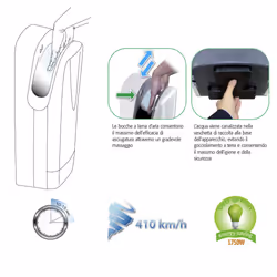 Asciugamani Elettrico con Fotocellula 1750W Vama Tornado Protech BF Bianco - Vista aggiuntiva 4
