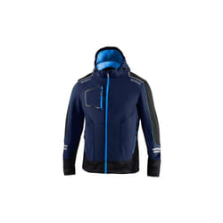Sparco - York tech soft shell tg xxxl blue marine/azzurro giacca giubbino da lavoro invernale con cappuccio removibile inserti di rinforzo e strisce