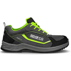 Sparco - Indy Sonoma esd S1PS sr fo lg scarpa bassa antinfortunistica con puntale N.42 Grigio Scuro/Verde Fluo in pelle scamosciata e rinforzi in