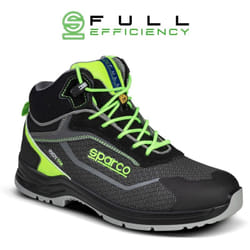 Sparco - Indy Ranger esd S3S sr lg scarpa alta da lavoro antinfortunistica N.46 nero/verde fluo in speciale materiale anti abrasione rigenerato Nero