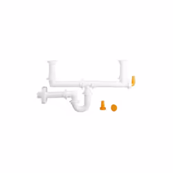 Sifone a tubo PP per lavelli a due vasche, senza pilette, completi di raccordi. Con attacco lavastoviglie. Diam. 40 (1"1/2).