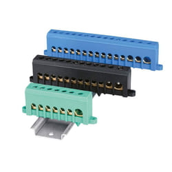Morsettiera isolata per barra din, 15 contatti, 1x35 mm2 - 2x25 mm2 - 12x16 mm2, verde - Elettrocanali EC890055