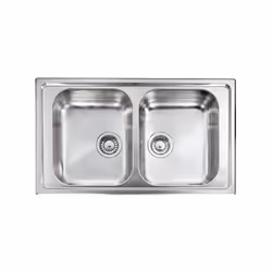Lavello serie "Cometa" cm 86x50 due vasche, foro 3", incasso standard, foro incasso cm 83,5 x 47,5 , acciaio inox AISI 304-18 ...