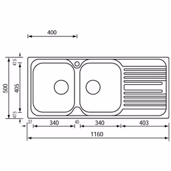 CM Atlantic 116 x 50 2V Lavello montato su piano Rettangolare Acciaio inox