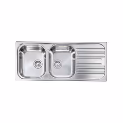 Lavello serie "Atlantic" cm 116x50 due vasche sinistre e gocciolatoio, foro 3", incasso standard, foro incasso cm 113,5 x 47, ...