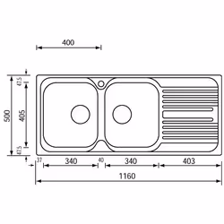 CM Atlantic 116 x 50 2V Lavello montato su piano Rettangolare Acciaio inox