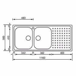 CM Punto plus 116 x 50 2V Lavello ad incasso Rettangolare Acciaio inox