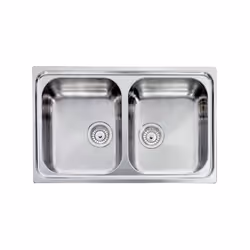 Lavello serie "Cometa" cm 79x50 due vasche, foro 3", incasso standard, foro incasso cm 77,0 x 48,0 , acciaio inox AISI 304-18 ...