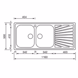 CM cometa 116 x 50 2V Lavello ad incasso Rettangolare Acciaio inox