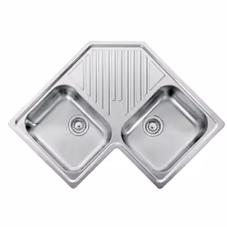 CM Ilaria 83x83 2V, Lavello ad incasso, Angolo, Acciaio inox, Acciaio inox, 2 ciotole, Rettangolare