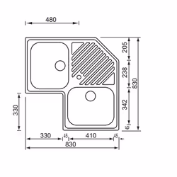 CM Ilaria 83x83 2V Lavello ad incasso Angolo Acciaio inox