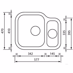 CM cinzia 57,7 x 47 2V, Lavello sottopiano, Rettangolare, Acciaio inox, Acciaio inox, 2 ciotole, Rettangolare