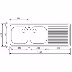 CM Aurora 116 x 42 2V Lavello ad incasso Rettangolare Acciaio inox