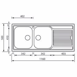 CM Zenith plus 116 x 50 2V Lavello montato su piano Rettangolare Acciaio inox - Vista aggiuntiva 2