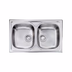 Lavello serie "Siros" cm 79x50 due vasche, foro 3", incasso standard, foro incasso cm 77,5 x 48,0 , acciaio inox satinato AIS ...