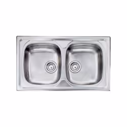 Lavello serie "Siros" cm 86x50 due vasche, foro 3", incasso standard, foro incasso cm 83,5 x 47,5 , acciaio inox satinato AIS ...