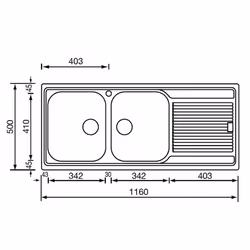 CM Zenith 210 116 x 50 2V Lavello ad incasso Rettangolare Acciaio inox
