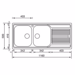 CM Zenith 116 x 50 2V Lavello ad incasso Rettangolare Acciaio inox