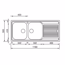 CM Zenith 116x50 2V Lavello ad incasso Rettangolare Acciaio inox - Vista aggiuntiva 2