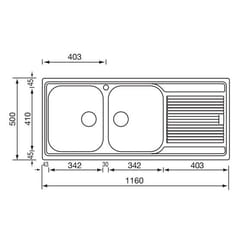 CM Zenith 116x50 2V Lavello ad incasso Rettangolare Acciaio inox