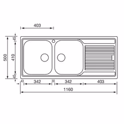 CM Zenith 116x50 2V Lavello ad incasso Rettangolare Acciaio inox
