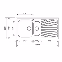 CM cometa 100 x 50 2V, Lavello ad incasso, Rettangolare, Acciaio inox, Acciaio inox, 2 ciotole, Rettangolare