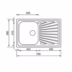 CM cometa 79 x 50 1V, Lavello ad incasso, Rettangolare, Acciaio inox, Acciaio inox, 1 ciotole, Rettangolare