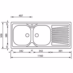 CM Mondial 116 x 50 2V Lavello ad incasso Rettangolare Acciaio inox