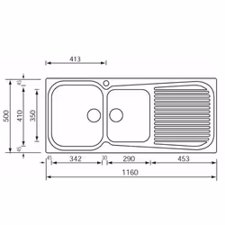CM Matico 116 x 50 2V Lavello ad incasso Rettangolare Acciaio inox