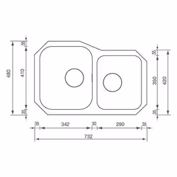 CM cinzia 73,2 x 48 2V Lavello sottopiano Rettangolare Acciaio inox