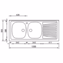 CM mondial 120 x 50 2V Lavello ad incasso Rettangolare Acciaio inox