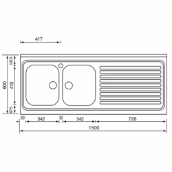 CM Rossana 150x60 2V Lavello ad incasso Rettangolare Acciaio inox