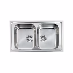 Lavello serie "Como" cm 86x50 due vasche, foro 3", incasso standard, foro incasso cm 83,5 x 47,5 , acciaio inox AISI 304-18/1 ...