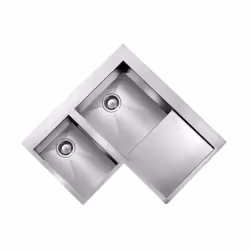 Lavello serie "FILOQUADRA MIX", cm 83X83, due vasche sinistre e gocciolatoio, foro 3", incasso slim, foro incasso: vedere sch ...