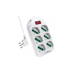 Extrastar - Multipresa Ciabatta Elettrica Con 6 Prese Schuko 10/16A Interruttore Spina 10A Laterale Cavo 1,5M Bianco