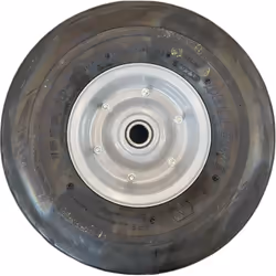 Ruota pneumatica con profilo rigato, misura 15x6.00-6" con cerchio in ferro colore grigio e foro con cuscinetto Ø 25mm, lungh ...