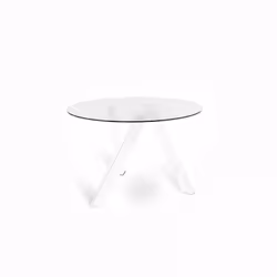 Tavolo Fisso (120 x 75 H cm) - Rondo' - MATERIALI: Top: Vetro temperatoGambe: Metallo COLORI: Top: trasparentegambe: bianco D ...