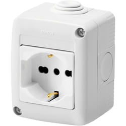 Gewiss - Contenitore Completo Apparecchi System Protetto, con Presa 2P+T 16 a Bivalente, Standard Italiano/Tedesco, IP40, Grigio Ral 7035