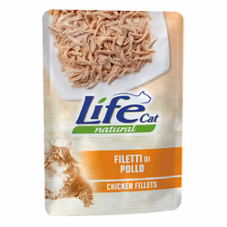 LifeCat Natural Bustine 70 gr sono pratici pasti in diversi gusti, per accontentare anche i palati più esigenti dei gatti adu ...