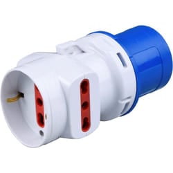 Rosi - Adattatore da spina industriale 230V 2P+T a 2 prese bipasso 10A/16A e 1 presa schuko/bipasso 10A/16A, IP20 1878