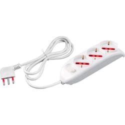 Rosi - Multipresa con spina 16A piegata a 90°, 3 prese bipasso/schuko 10A/16A, cavo 1,5 metri, con interruttore, bianco, serie Emilia RS94001
