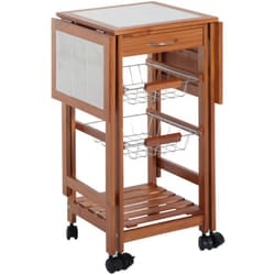 Carrello da Cucina Pieghevole Cassetto e 6 Ruote in Legno e Metallo - Homcom