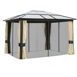 Outsunny - Gazebo da Giardino 3x3.6m con Zanzariera e Tetto in Policarbonato