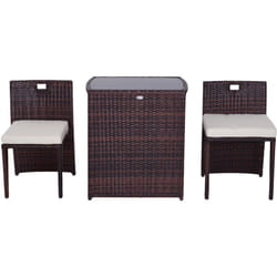 Outsunny - Set Tavolo e Sedie da Giardino Salvaspazio in Rattan Marrone e Beige